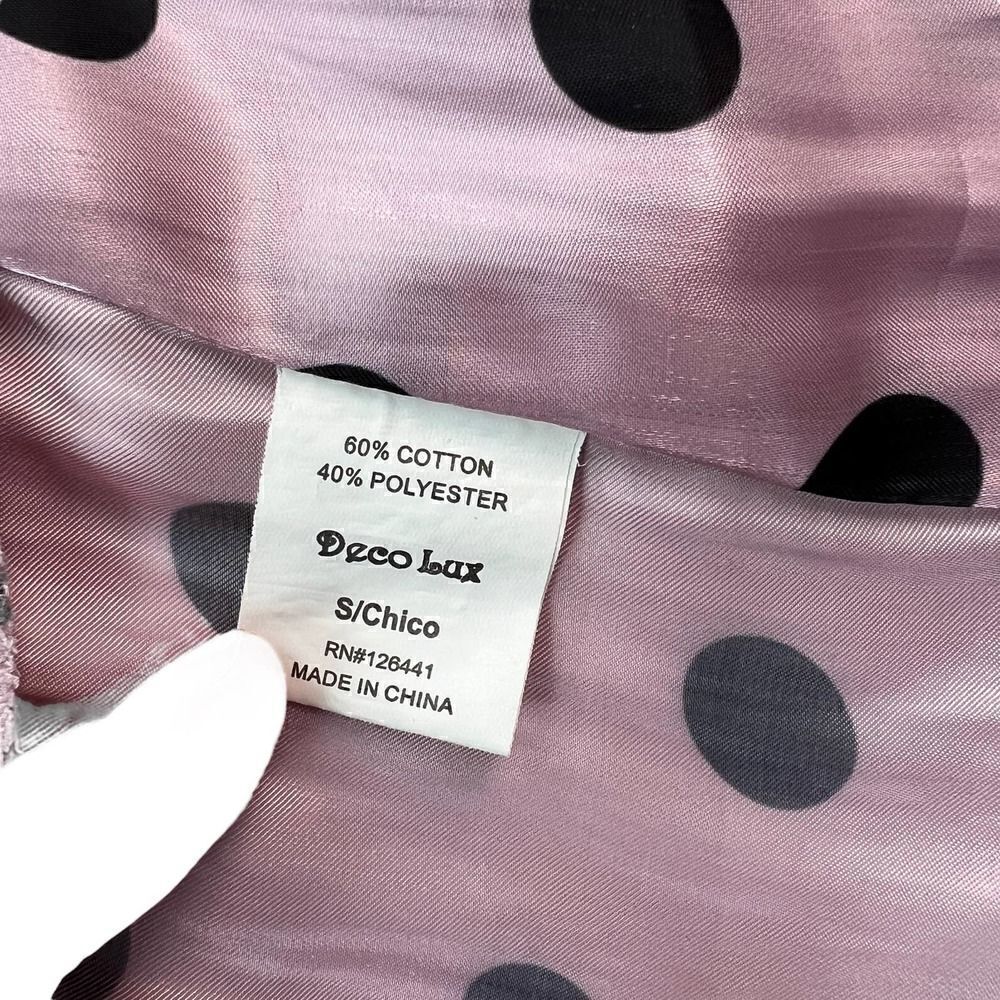 Pre-Loved Deco Lux Open Back Blouse Long Sleeve Crop Top Purple Black Dots US S - Picture 11 of 14